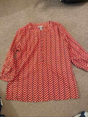 Banana Republic Red Chevron Button-Front Top with Blue & Cream Accents